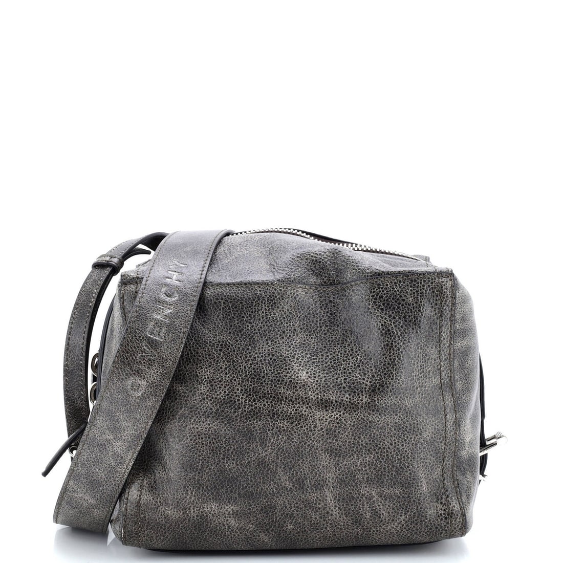 Givenchy Pandora Messenger Bag Leather Small: Brand: Givenchy Exterior Material: Leather Style: Cross Body Bags Exterior Color: Gray Size: Small Measurements: Height 6.5", Width 9", Depth 5" Model: Pandora Messenger Bag Leather Small Exterior Mat