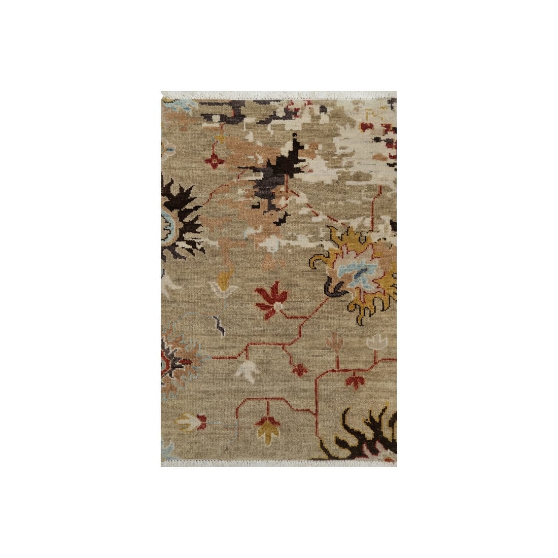 2'1"X3'2" Brown Broken Pattern Oushak Design Wool Hand Knotted Mat Rug: Style: Oushak Type: Indoor Material: Wool Color: Brown Item Length: 38 Item Width: 25 Rug Type: Hand Knotted Pile: Wool Shape: Rectangular Field Color: Brown Size: 2"1" x 3"2" / 64 CM X 97 CM Age: 200