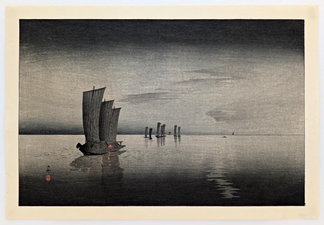 Rare Japanese Woodblock Print "Sailing Boats" By Koson Ohara (Shoson), C. Meiji (1 of 11)