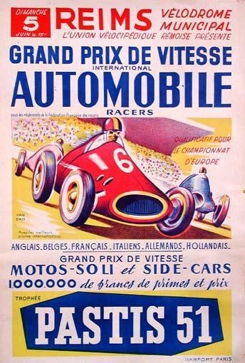 Gran Prix De Vitesse Race 1950 Original Car Racing Vintage French Poster Van Dam (1 of 1)