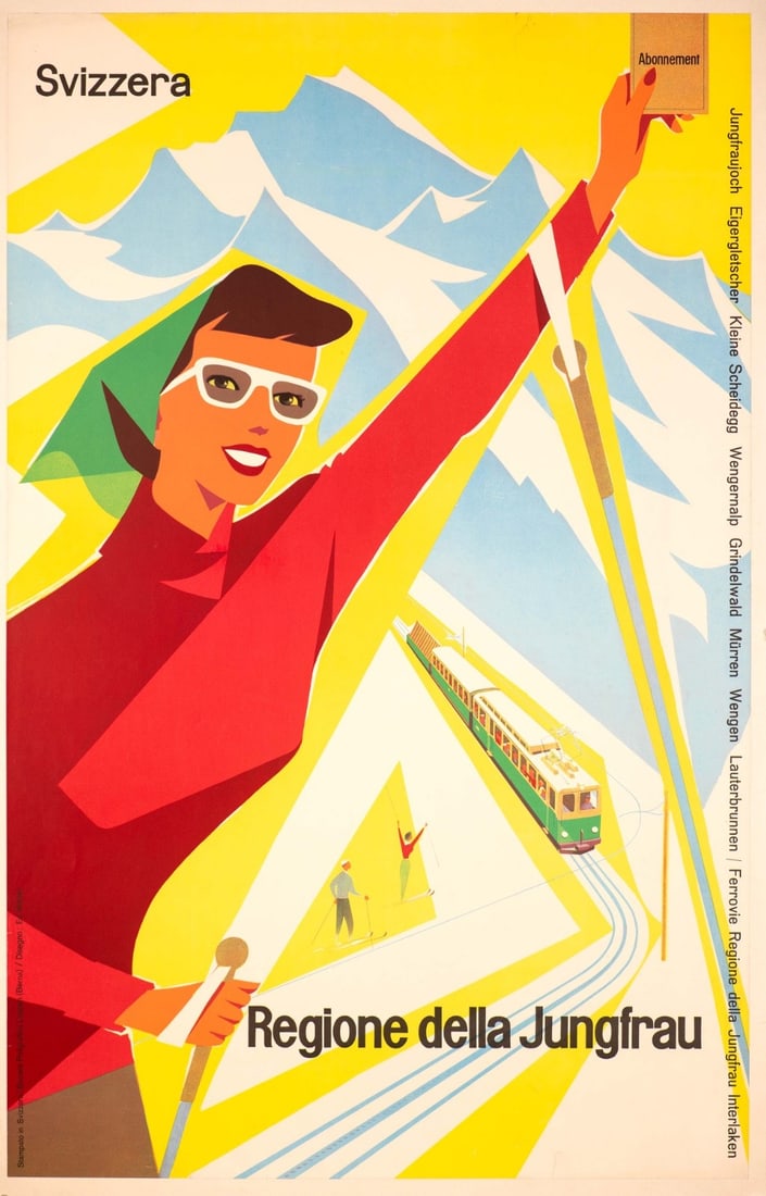 Swiss Ski Poster For The Regione Della Jungfrau By Ed Weber Circa 1950 (1 of 3)