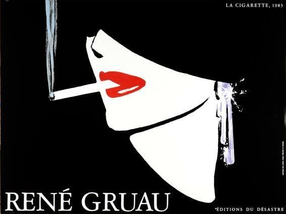 La Cigarette 1983 Rene Gruau Editions Desastre Vintage French Poster Original: Country Of Origin: France Artist: RENE GRUAU Unit Of Sale: Single Piece Size: Medium Color: black Date Of Creation: 1983 Title: La Cigarette Material: Canvas Paper Certificate Of Authenticity (Coa): Y