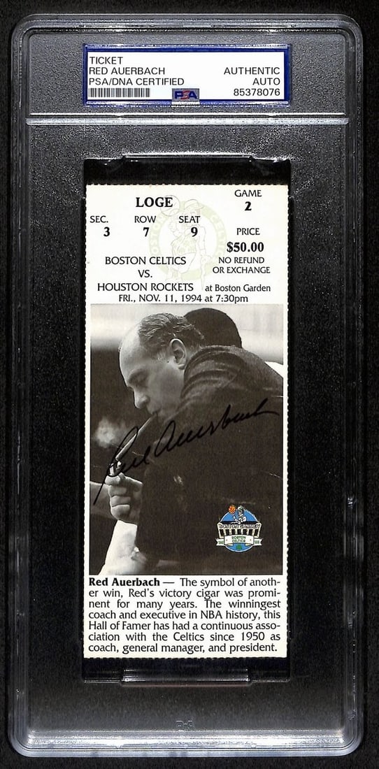Red Auerbach Hof Signed/Auto 1994 Full Ticket Celtics Vs.Rockets Psa/Dna 193377 (1 of 2)