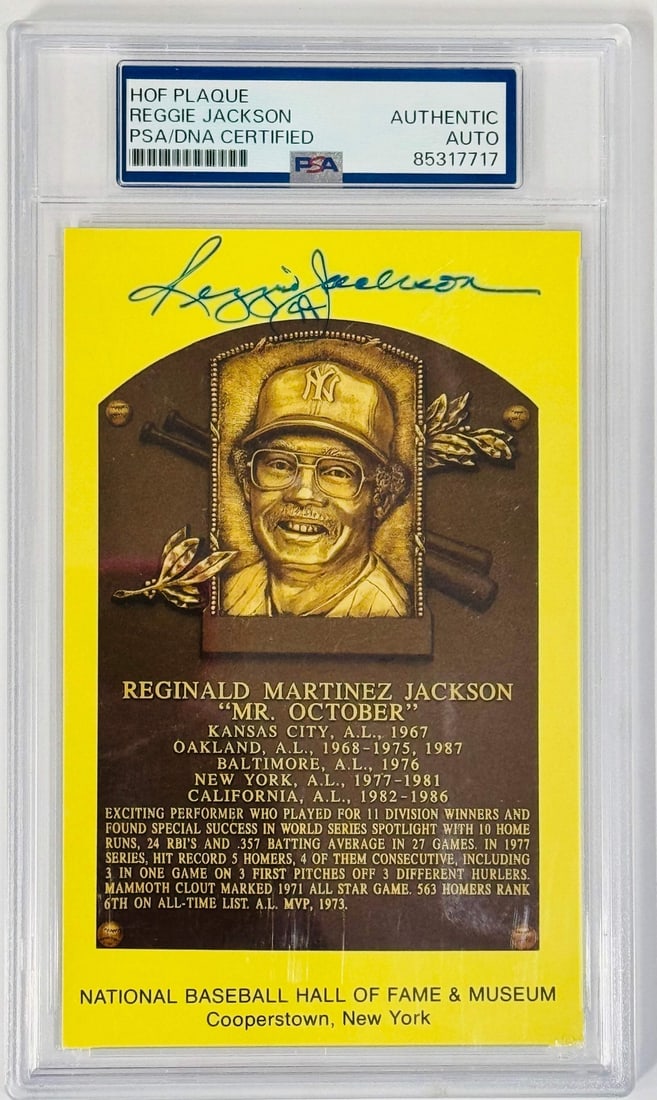 Reggie Jackson Autographed Hall Of Fame Plaque Postcard (Psa) (1 of 2)