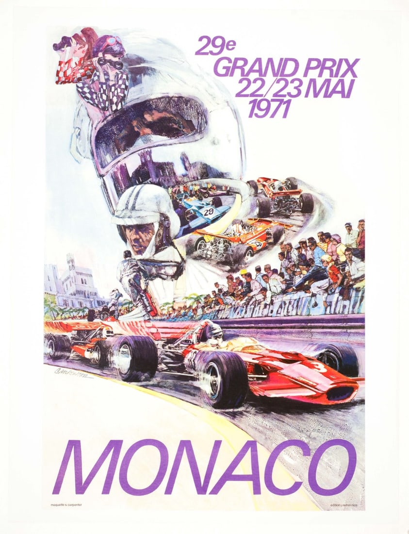 Monaco Grand Prix 1971 Poster By Steve Carpenter Vintage Auto Racing Poster (1 of 3)