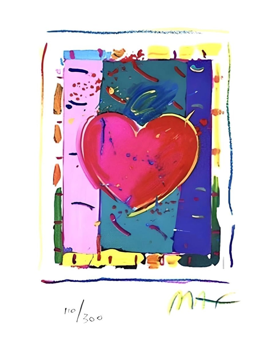 Peter Max, Heart Series Iv, Hand Signed, Official Lithograph: Lithograph in colors on Coventry Smooth paper. Paper size: 5 x 4 inches. Inscription: Hand signed by Peter Max and numbered, as issued. Condition: Excellent. Notes: Published and printed by Via Max, I