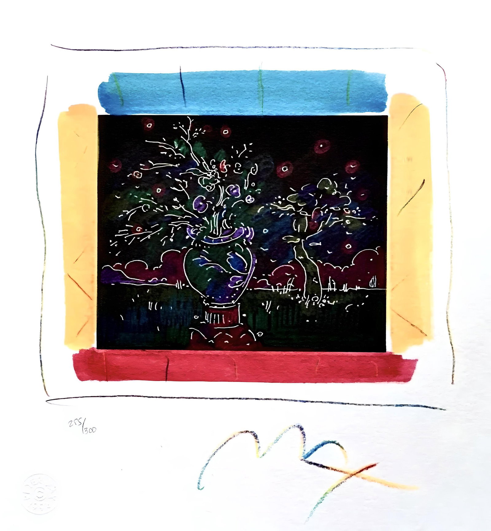 Peter Max, Dream I: The Blossoming, Hand Signed, Official Lithograph: Lithograph in colors on Coventry Smooth paper. Paper size: 10 x 9.25 inches. Inscription: Hand signed by Peter Max and numbered, as issued. Condition: Excellent. Notes: Published and printed by Via Ma