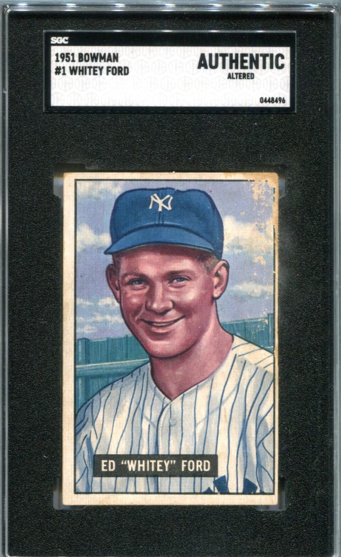 1951 #1 Bowman Whitey Ford Rookie Sgc Authentic Card: Brand: SGC 1951 #1 Bowman Whitey Ford Rookie SGC Authentic CardAs a product expert, I proudly present the 1951 Bowman Whitey Ford Rookie Card AuthenticThis highly-coveted collector's item features a p