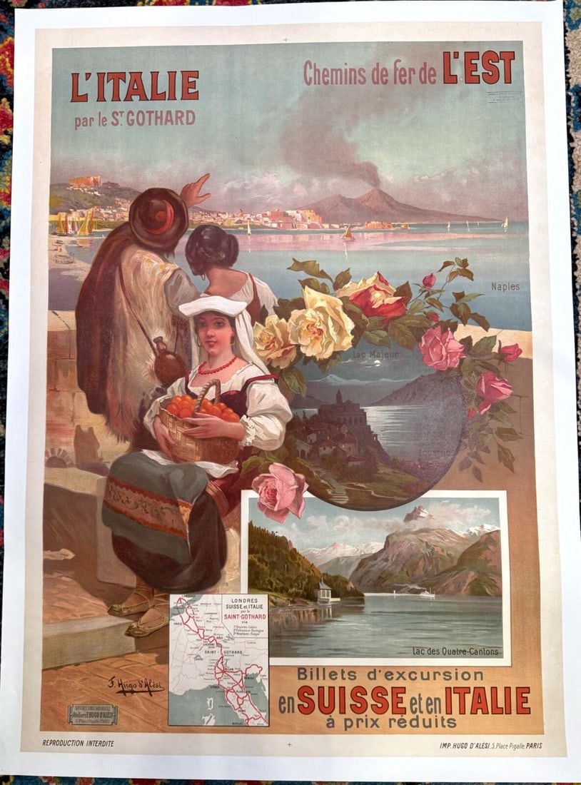 L'Italie St Gotthard Swiss By Hugo D'Alesi Original Naples 1900 Chemin De Fer (1 of 6)