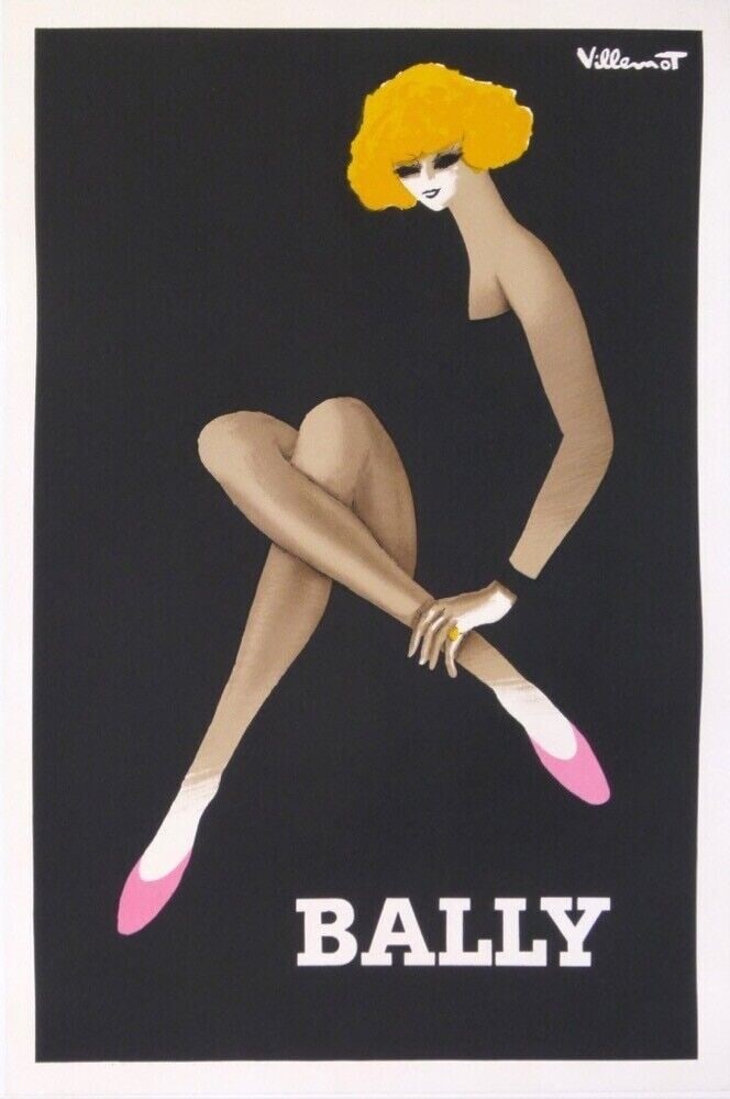 Bally Pink Shoes Bernard Villemot Vintage Poster On Linen (1 of 1)