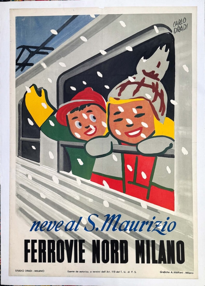 S Maurizio Ferrovie Nord Milano Carlo Dradi Authentic 1948 Italian Ski Poster (1 of 7)