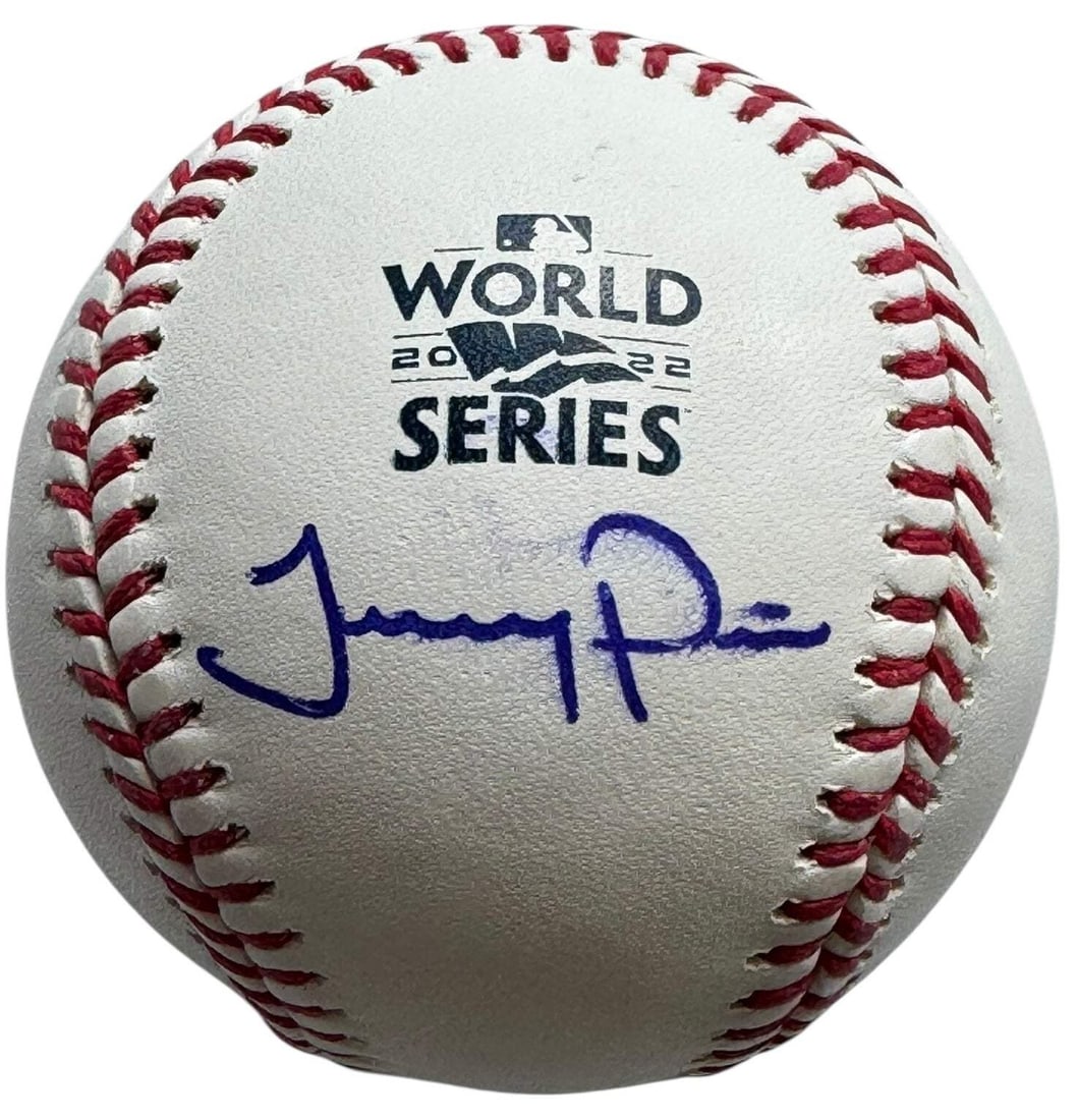 Jeremy Pena Autographed 2022 World Series Official Major League Baseball (Psa): Brand: Beckett Jeremy Pena Autographed 2022 World Series Official Major League Baseball Signed in blue pen under World Series Logo of an official Robert Manfred baseball Product Disclaimer: Not affili