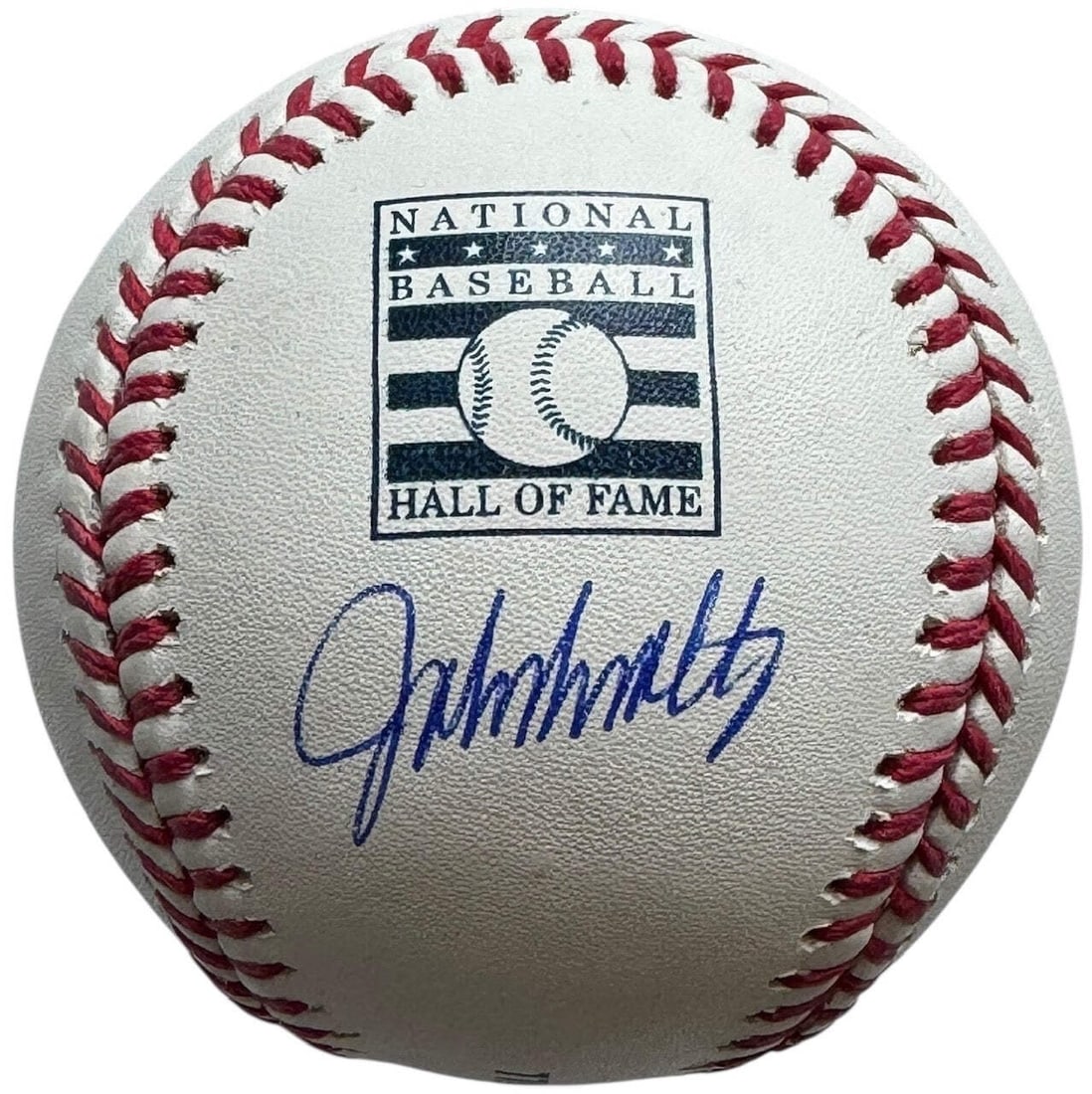 John Smoltz Autographed Official Hall Of Fame Logo Baseball (Jsa): Brand: James Spence Authentication (JSA) John Smoltz Autographed Official Hall Of Fame Logo Baseball Signed in blue pen across the side panel under HOF Logo of an Official Robert Manfred ball Product