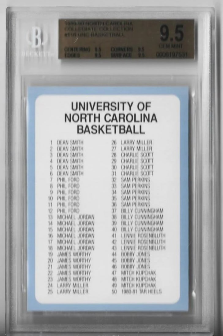 North Carolina 1989-90 Collegiate Collection #116 (Beckett 9 Mint) Card (1 of 2)