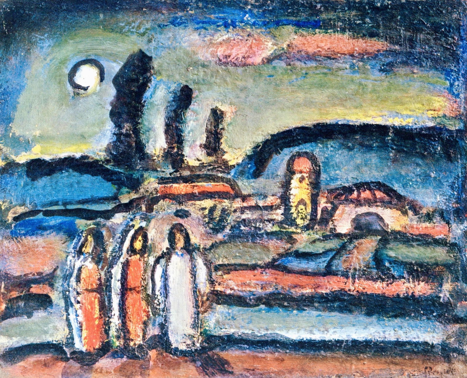 Georges Rouault, Clair De Lune, Stella Vespertina, Hliogravure: Hliogravure on vlin pur fil du Marais paper, archivally mounted on a larger vlin pur fil du Marais support sheet, as issued Paper Size: 9.25 x 11.5 inches, image; 19.25 x 15.25 inches, overall. Inscri