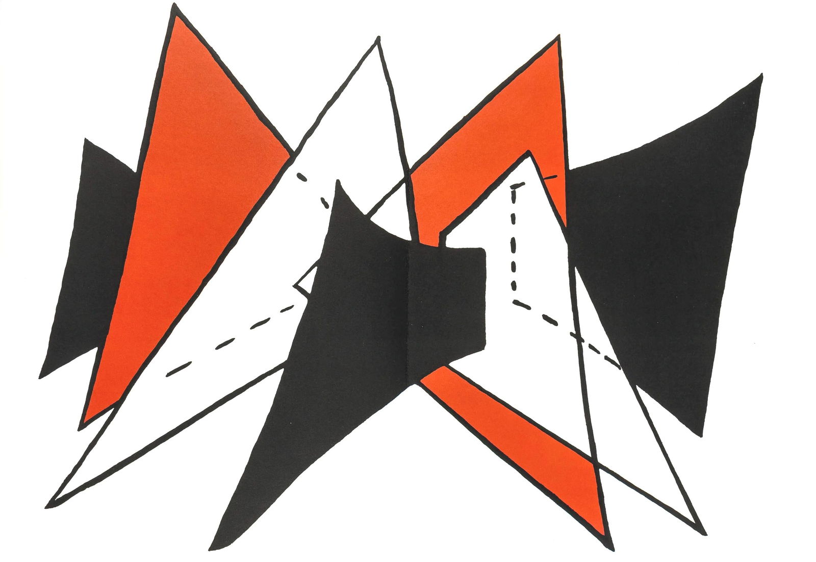 Alexander Calder, Les Triangles, Stabiles Derrire Le Miroir, Lithograph: Lithograph on vlin paper. Paper Size: 15 x 22 inches, with centerfold, as issued. Inscription: Unsigned and unnumbered, as issued. Notes: From the folio, Derrire le miroir, N 141, 1963. Published by M