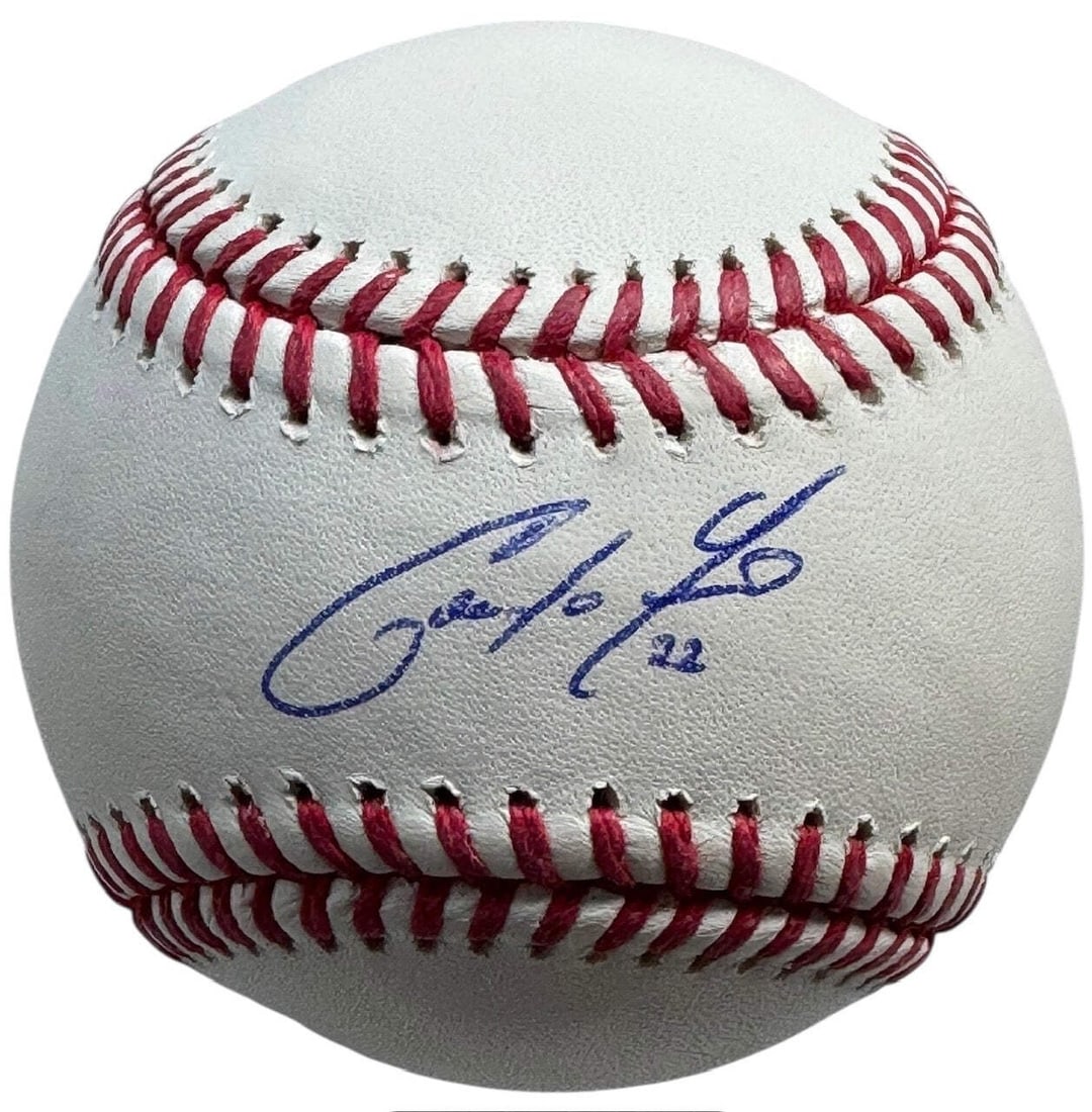Christian Yelich Autographed Official Major League Baseball (Beckett): Brand: Beckett Christian Yelich Autographed Official Major League Baseball (MLB) Signed in blue pen across the sweet spot of an official Robert Manfred baseball Autograph is authenticated by Beckett C