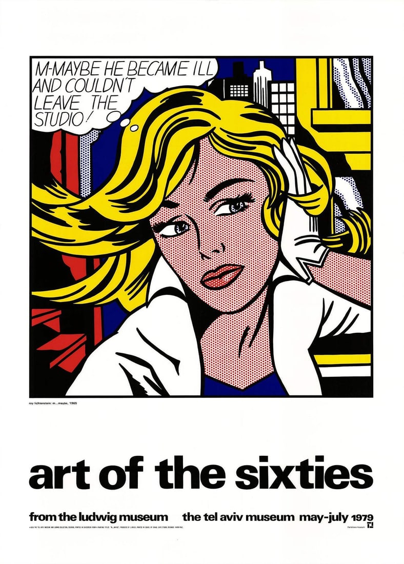 Roy Lichtenstein M...Maybe " Serigraph Pop Art Yellow Multicolor (1 of 4)