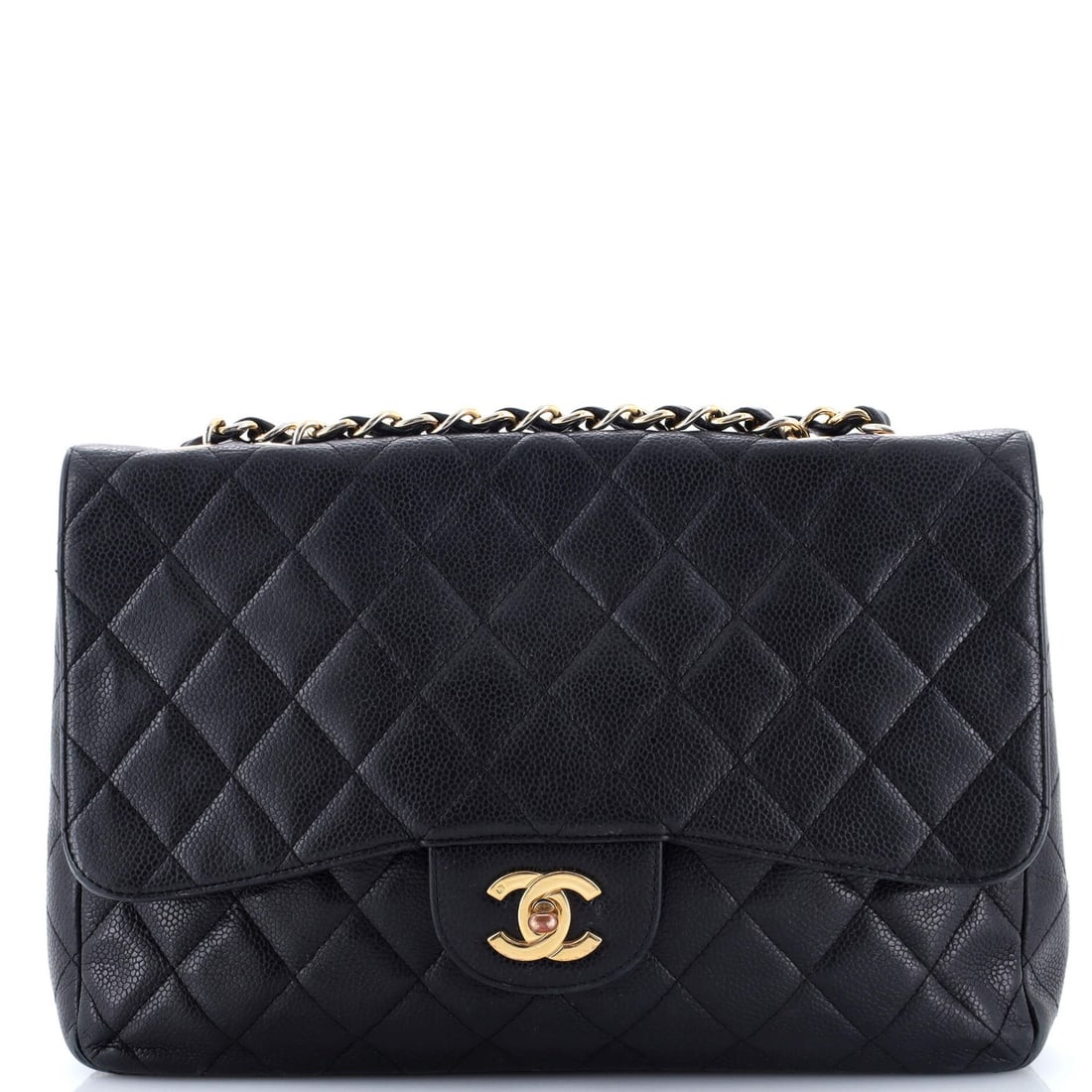 Chanel Vintage Classic Single Flap Bag Quilted Caviar Jumbo (1 of 7)