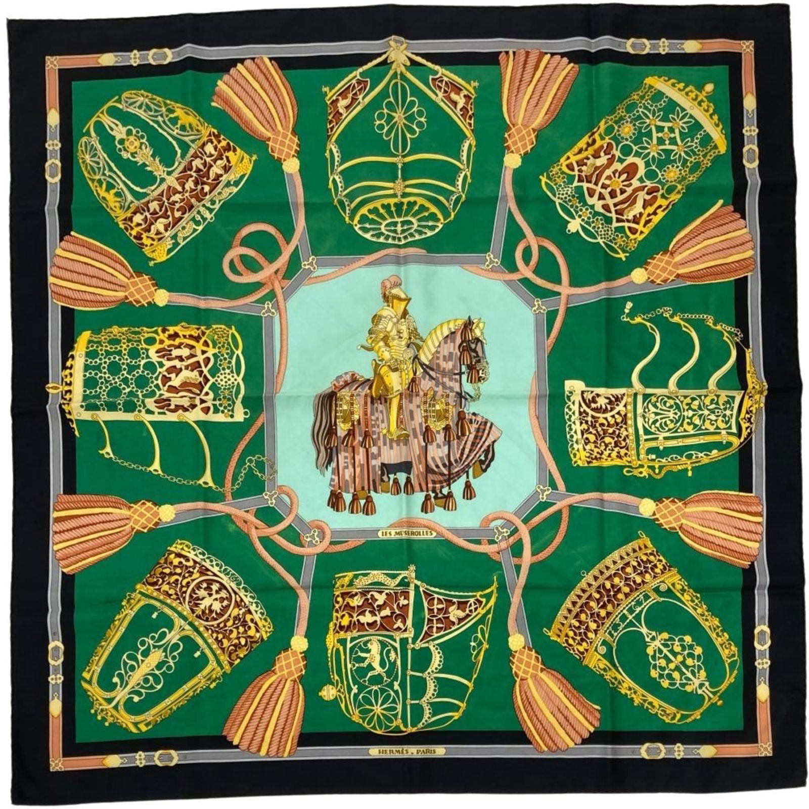 Hermes Herms Carr 90 Les Muserolles Noseband Scarf/Muffler In Green (1 of 12)