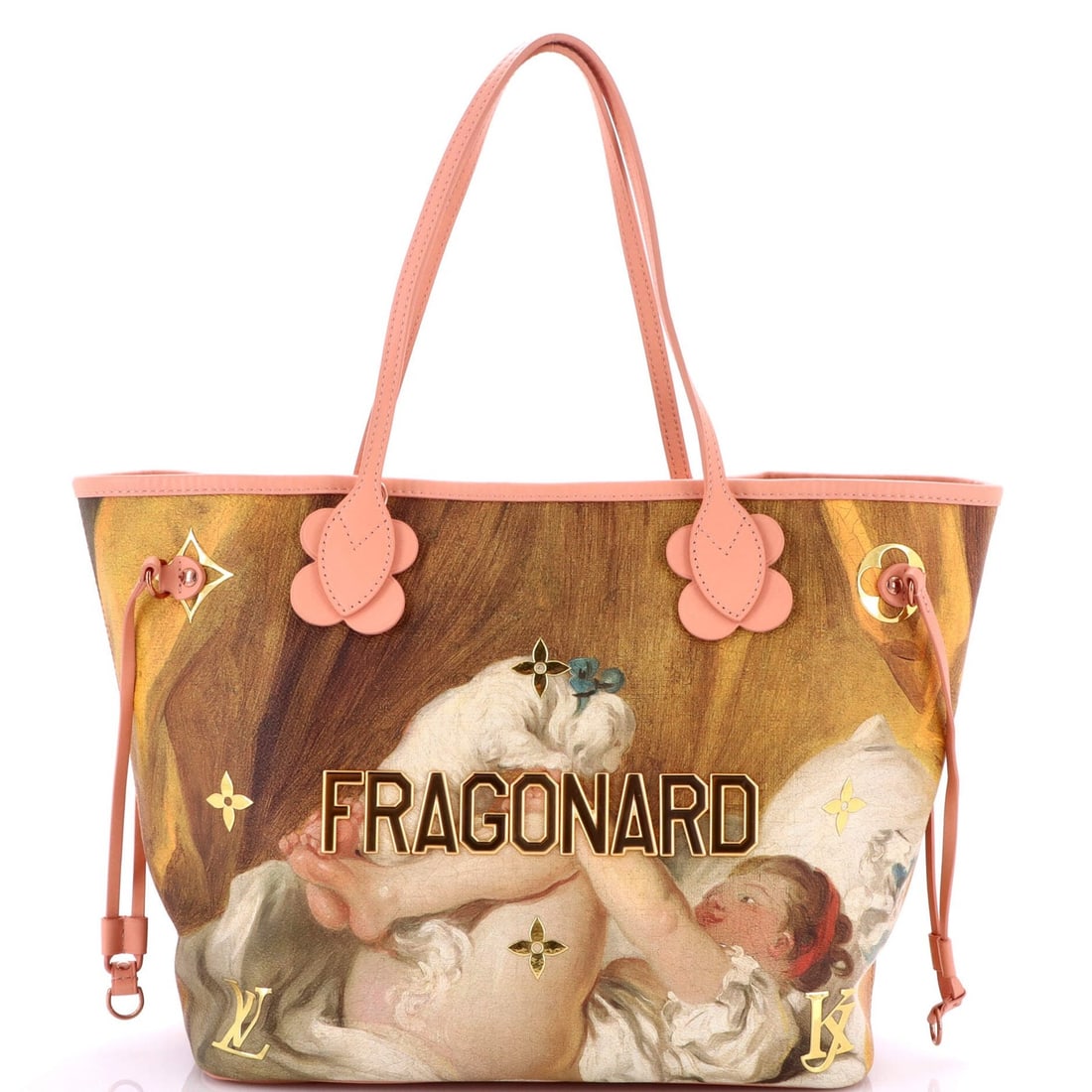 Louis Vuitton Neverfull Nm Tote Limited Edition Jeff Koons Fragonard Print: Brand: Louis Vuitton Exterior Material: Canvas Coated Style: Totes Exterior Color: Pink Size: Mm Measurements: Handle Drop 8", Height 11", Width 12.5", Depth 7" Model: Neverfull NM Tote Limited Editio