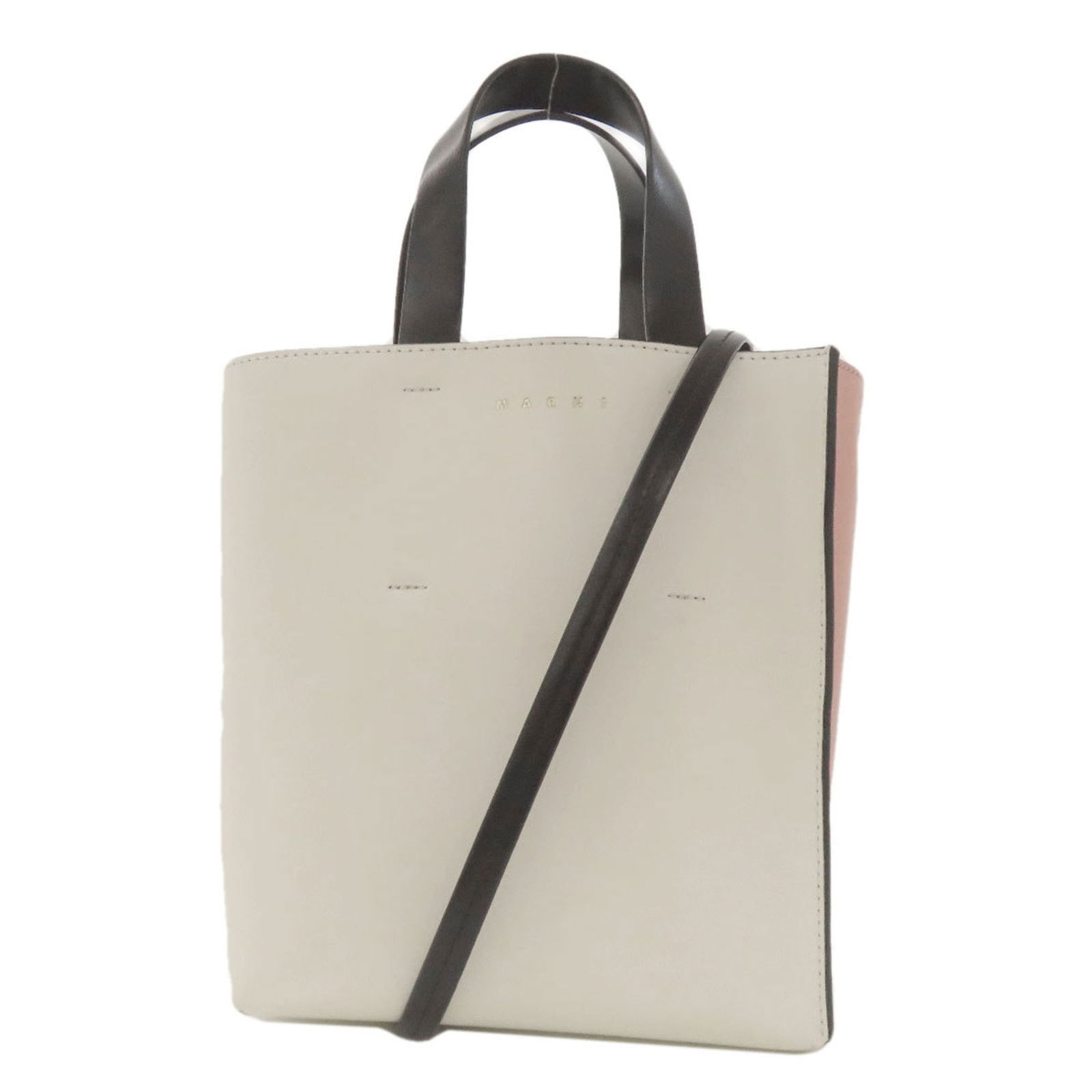 Marni 2-Way Handbag Leather: Brand: Marni Type: Handbag Material: Leather Color: Pink, White Inner Pocket: Open Pocket 1 Gender: Women Size (Hxwxd): 22cm x 26cm x 10cm / 8.66'' x 10.23'' x 3.93'' Handle Length: 25cm / 9.84'' Stra