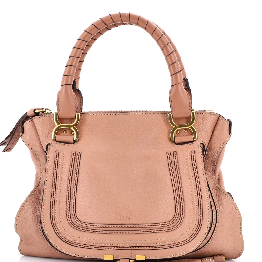 Chloe Marcie Shoulder Bag Leather Medium: Brand: Chloe Exterior Material: Leather Style: Shoulder Bags Exterior Color: Pink Size: Medium Measurements: Handle Drop 6", Height 12", Width 14.5", Depth 5" Model: Marcie Shoulder Bag Leather Medium