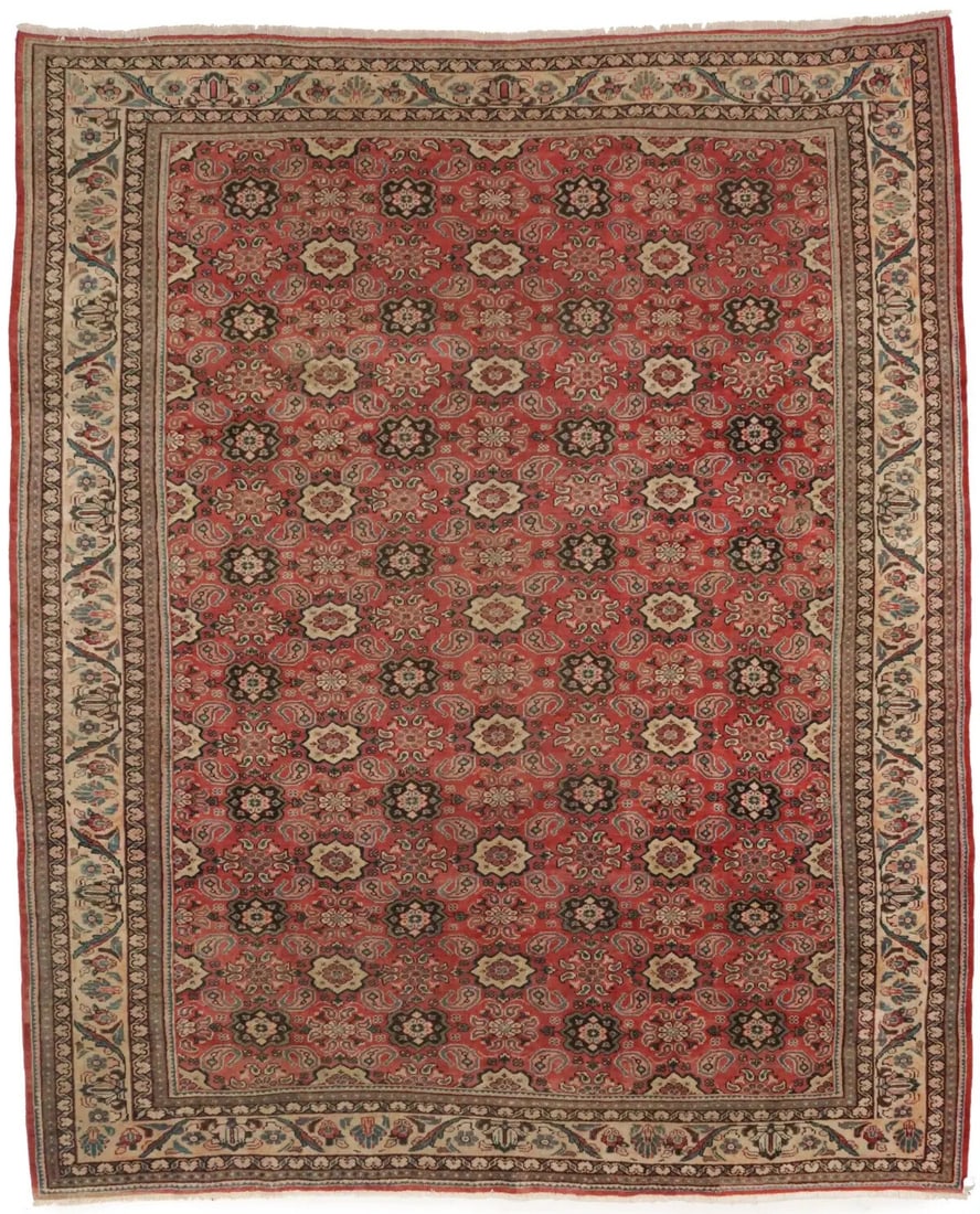 Antique Hand-Knotted Oriental Rug One-Of-A-Kind Red Floral Carpet 10X12'5 Ft (1 of 20)