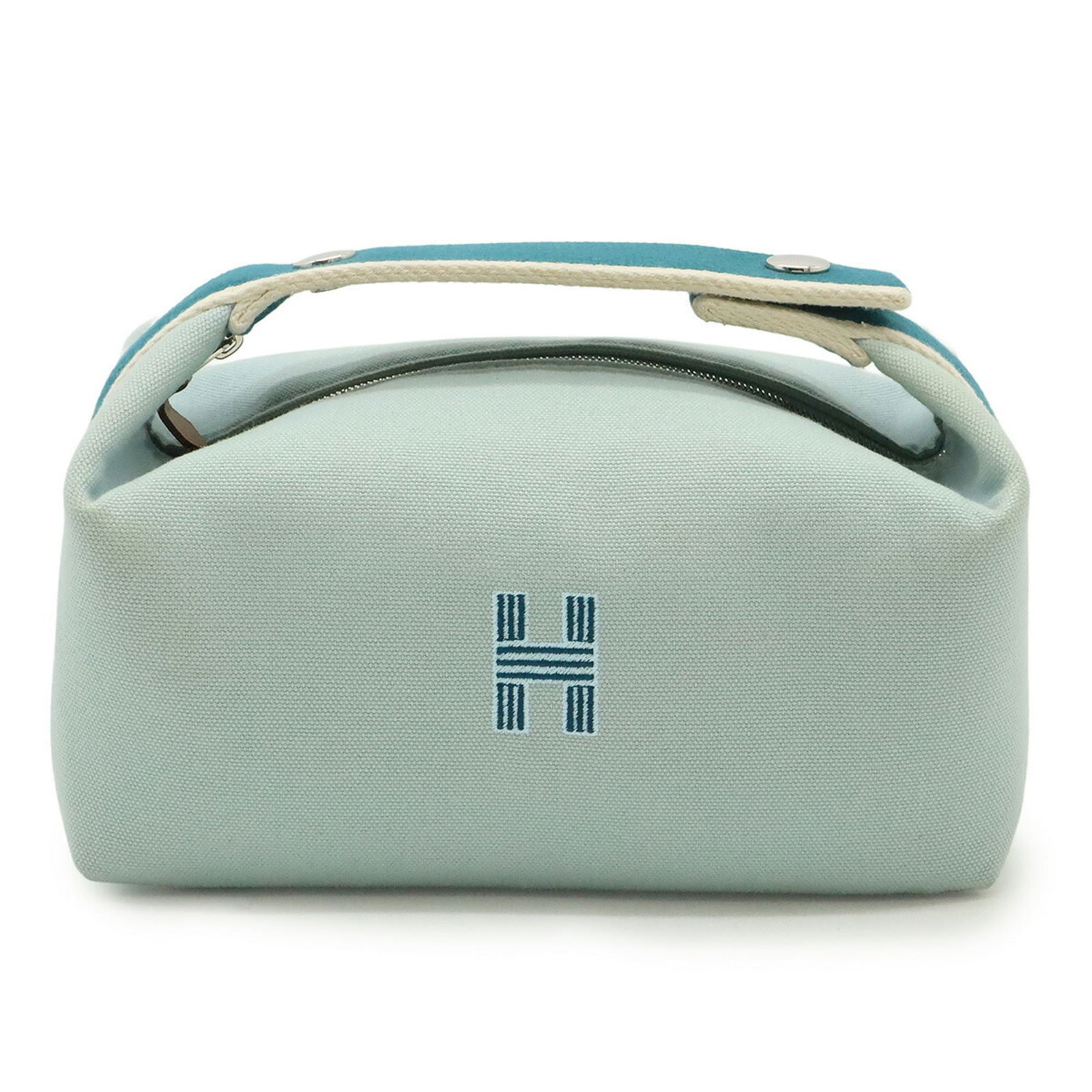 Hermes Bride A Black Pm Bath Pouch Handbag Canvas Mint Blue (1 of 9)