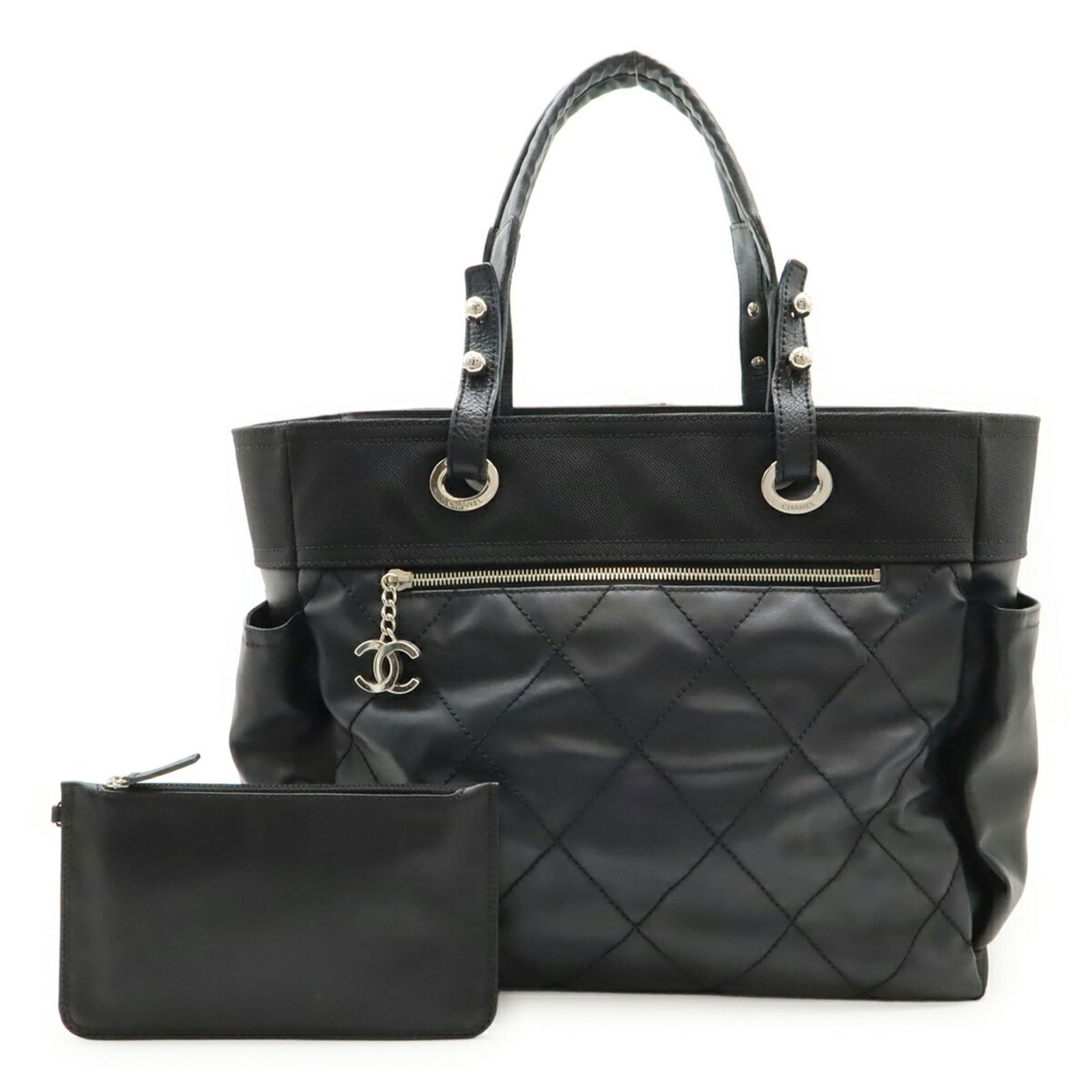 Chanel Paris Biarritz Tote Gm Bag Shoulder Coated Canvas Black A34210 (1 of 10)