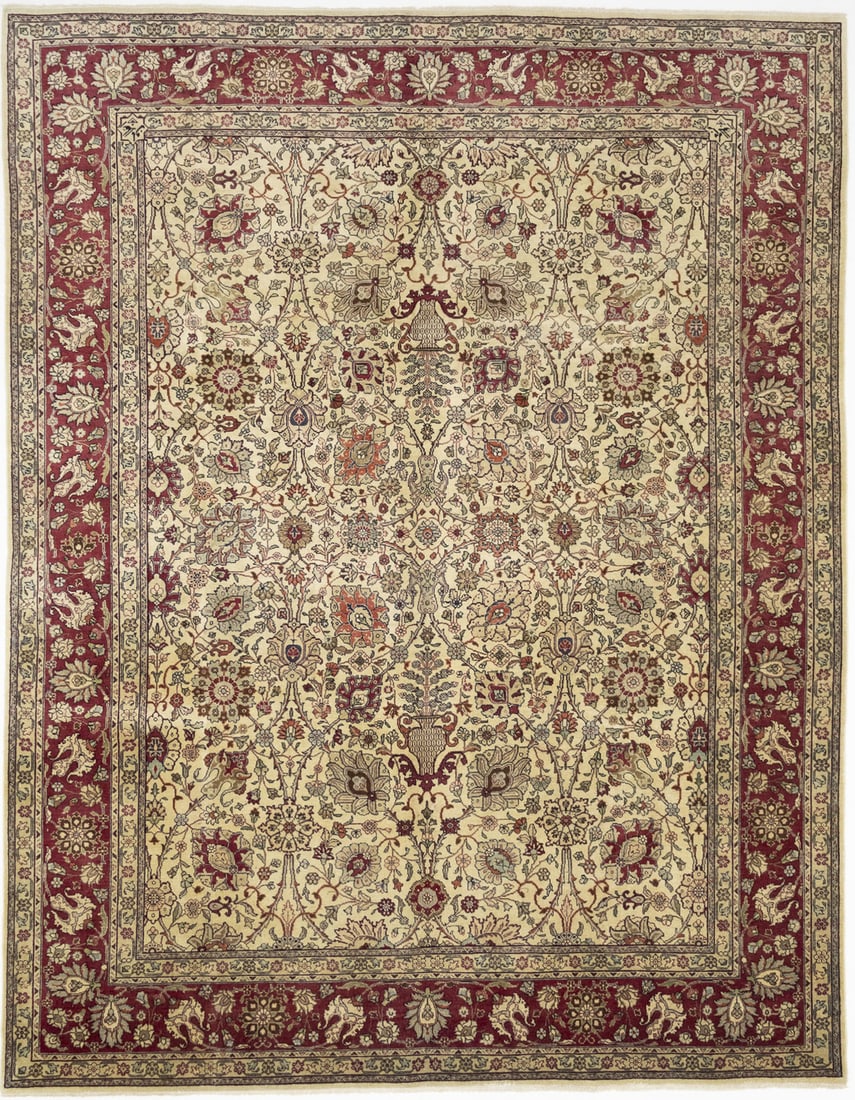 Hand-Knotted Semi-Antique Floral Oriental Rug Cream Home Decor Carpet 9X11'6 Ft (1 of 18)