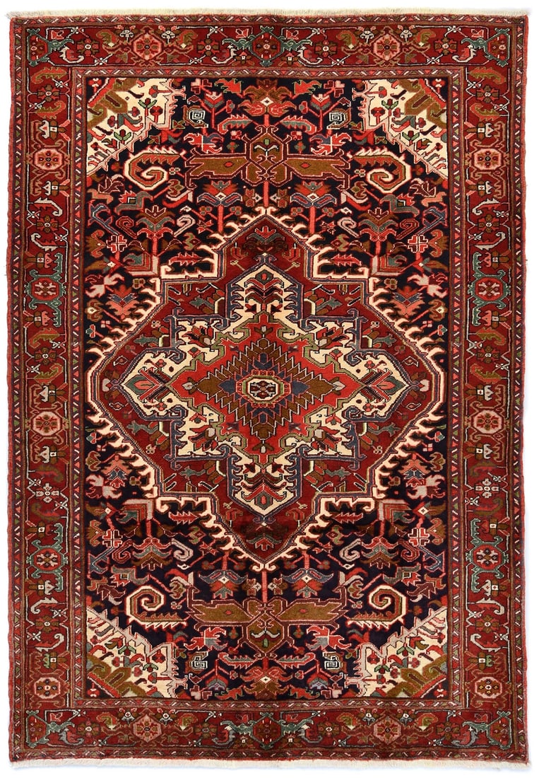 Handmade Vintage Heriz Oriental Rug Classic Geometric Farmhouse Carpet 7X10 Ft (1 of 11)