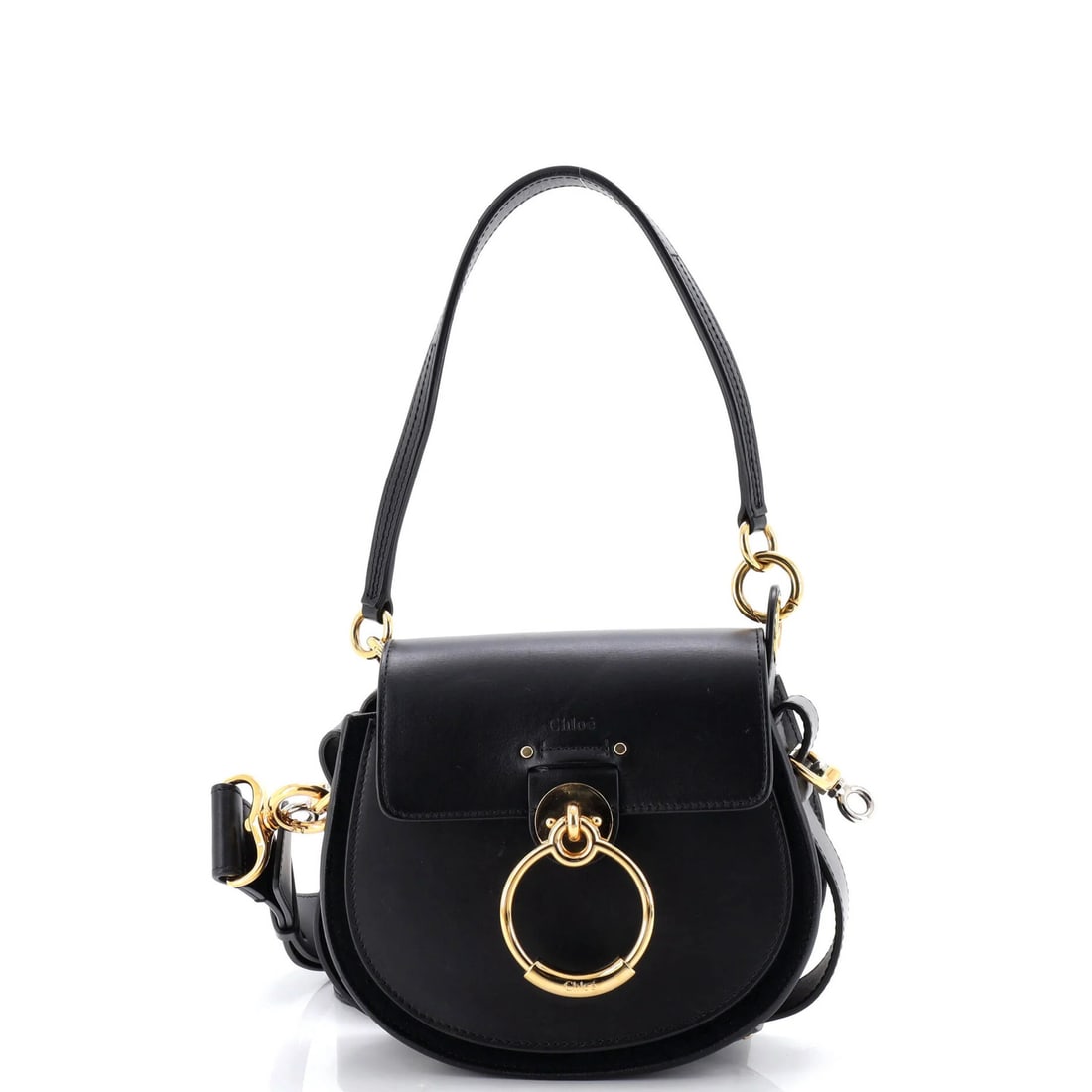 Chloe Tess Bag Leather Small: Brand: Chloe Exterior Material: Leather Style: Shoulder Bags Exterior Color: Black Size: Small Accessories: Extra Strap With Strap Measurements: Handle Drop 8.5", Height 6.5", Width 8", Depth 3.5", St