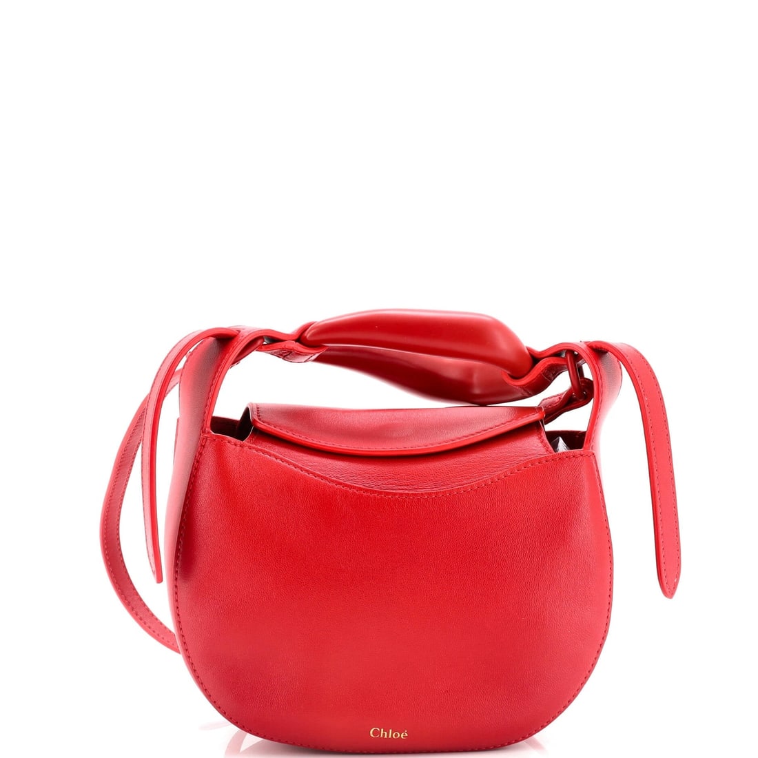 Chloe Kiss Purse Bag Leather Small: Brand: Chloe Exterior Material: Leather Style: Cross Body Bags Exterior Color: Red Size: Small Accessories: With Strap Measurements: Handle Drop 3", Height 5.5", Width 7.5", Depth 3.5", Strap Drop 23-