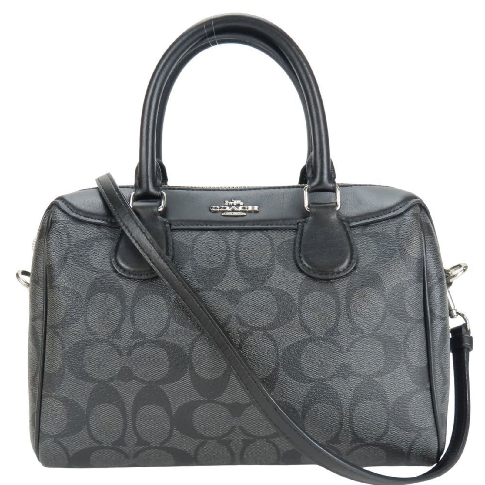 Coach Handbag F32203 Signature Coated Canvas: Brand: Coach Type: Handbag Material: Leather , Pvc , Coated Canvas Color: Black, Gray Gender: Women Size (Hxwxd): 17cm x 23cm x 12cm / 6.69'' x 9.05'' x 4.72'' Condition: Used (good), Traces of usage,