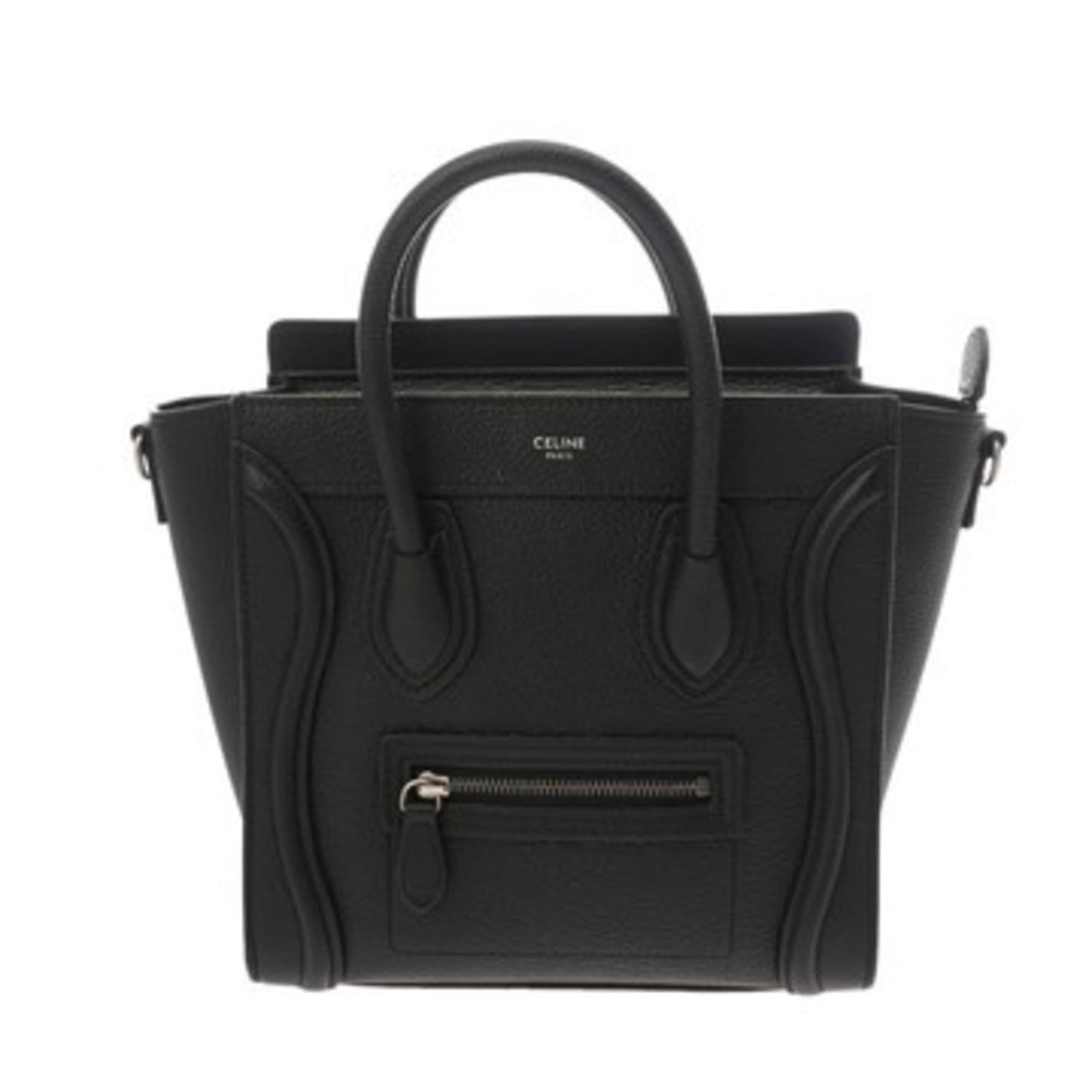 Celine Luggage Nano 2-Way Black 189243 Women'S Drummed Calfskin Handbag: Brand: Celine Type: Handbag Color: Black Gender: Women Size (Hxwxd): 20cm x 20cm x 9.5cm / 7.87'' x 7.87'' x 3.74'' Condition: Used (very good), A few traces of usage, some scratches / dirt can be see