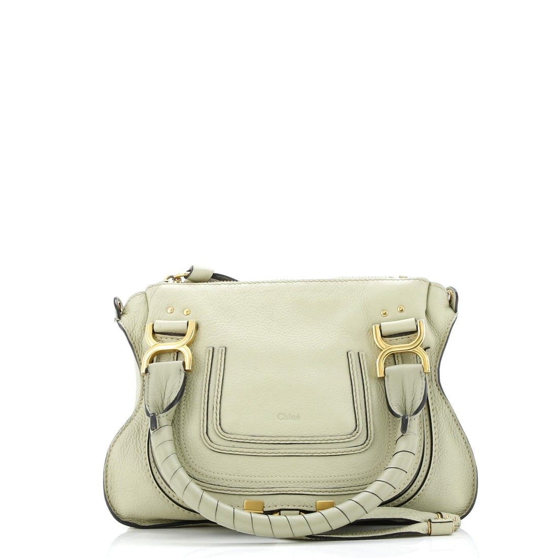 Chloe Marcie Satchel Leather Small: Brand: Chloe Exterior Material: Leather Style: Satchels Exterior Color: Green Size: Small Measurements: Handle Drop 5.5", Height 9.5", Width 11.5", Depth 4", Strap Drop 19" Model: Marcie Satchel Leath