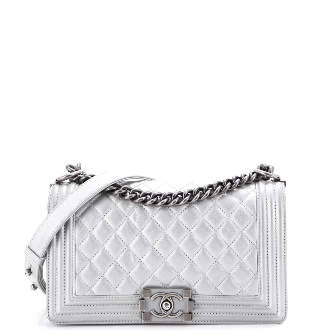 Chanel Boy Flap Bag Quilted Metallic Calfskin Old Medium (1 of 6)