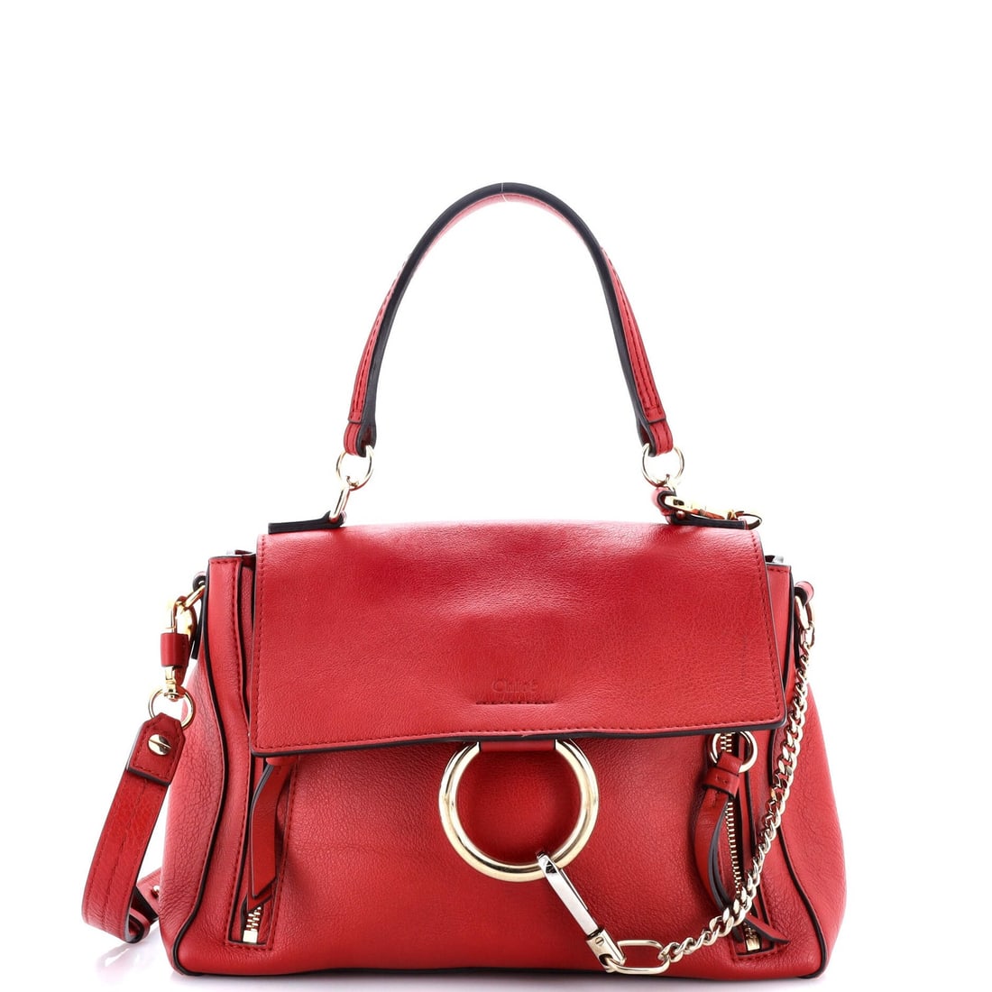 Chloe Faye Day Bag Leather Small: Brand: Chloe Exterior Material: Leather Style: Top Handle Exterior Color: Red Size: Small Accessories: With Strap Measurements: Handle Drop 6", Height 9", Width 10.5", Depth 4.5", Strap Drop 16.5-17.5
