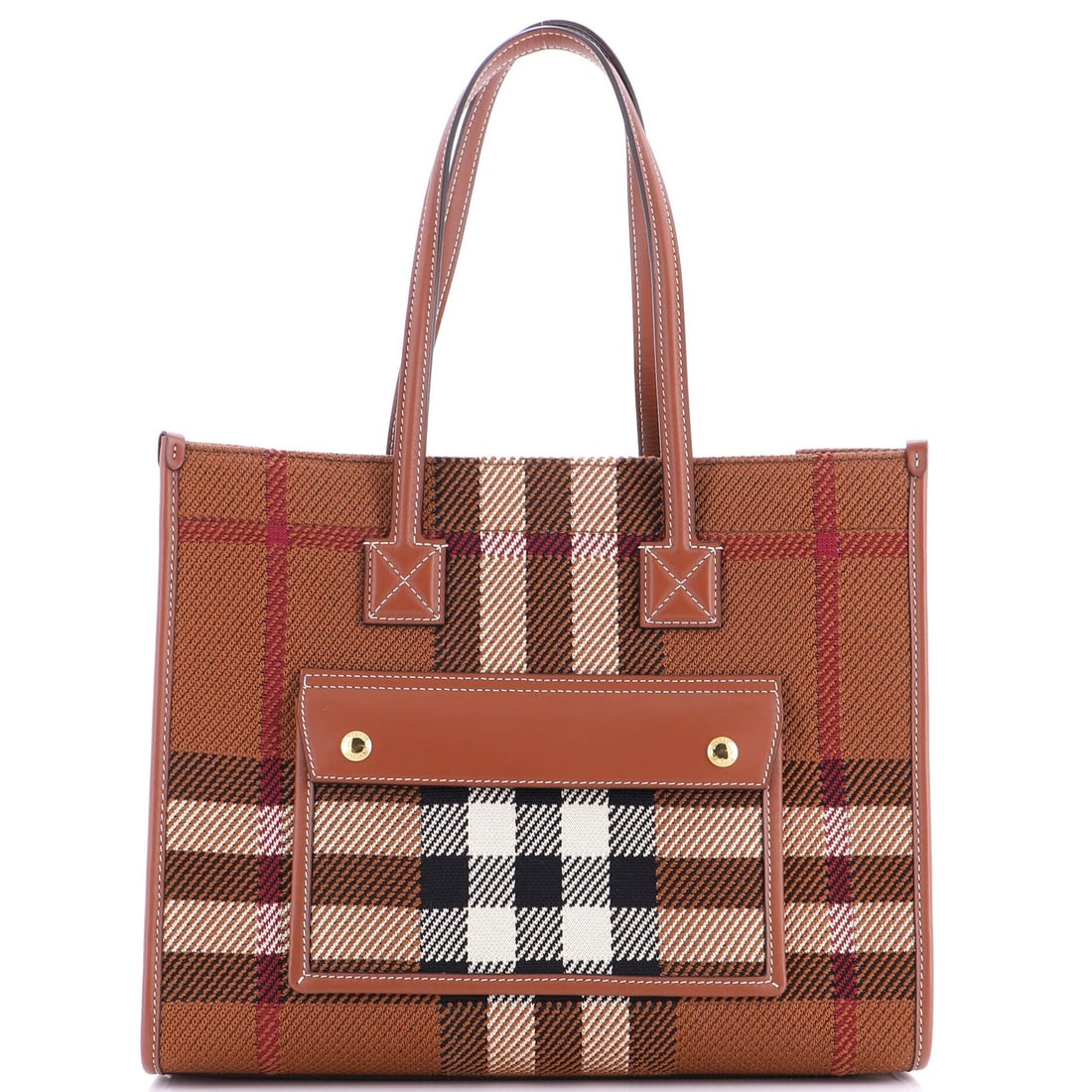 Burberry Freya Shopping Tote Check Canvas With Leather Small (1 of 5)