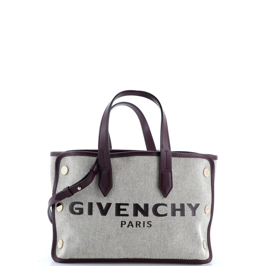 Givenchy Bond Shopper Tote Canvas Mini: Brand: Givenchy Exterior Material: Canvas Plain Style: Shoulder Bags Exterior Color: Purple Size: Mini Measurements: Handle Drop 4.5", Height 8", Width 11", Depth 5", Strap Drop 21" Model: Bond Shoppe