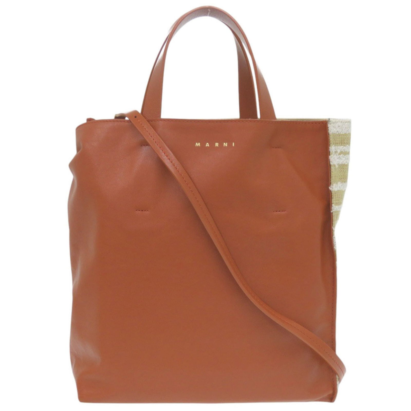 Marni 2-Way Museo Shmp0018U6 Fabric/Leather Brown/Beige Tote Bag 0638 Marni: Brand: Marni Type: Tote Bag Material: Fabric , Leather Color: Beige, Brown Gender: Women Size (Hxwxd): 28cm x 25cm x 11.5cm / 11.02'' x 9.84'' x 4.52'' Condition: Used (very good), A few traces of usa