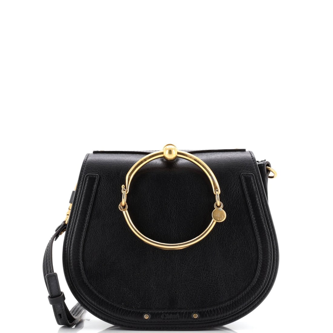 Chloe Nile Crossbody Bag Leather Medium: Brand: Chloe Exterior Material: Leather Style: Cross Body Bags Exterior Color: Black Size: Medium Accessories: With Strap Measurements: Handle Drop 4", Height 8", Width 9.5", Depth 3", Strap Drop 18-2