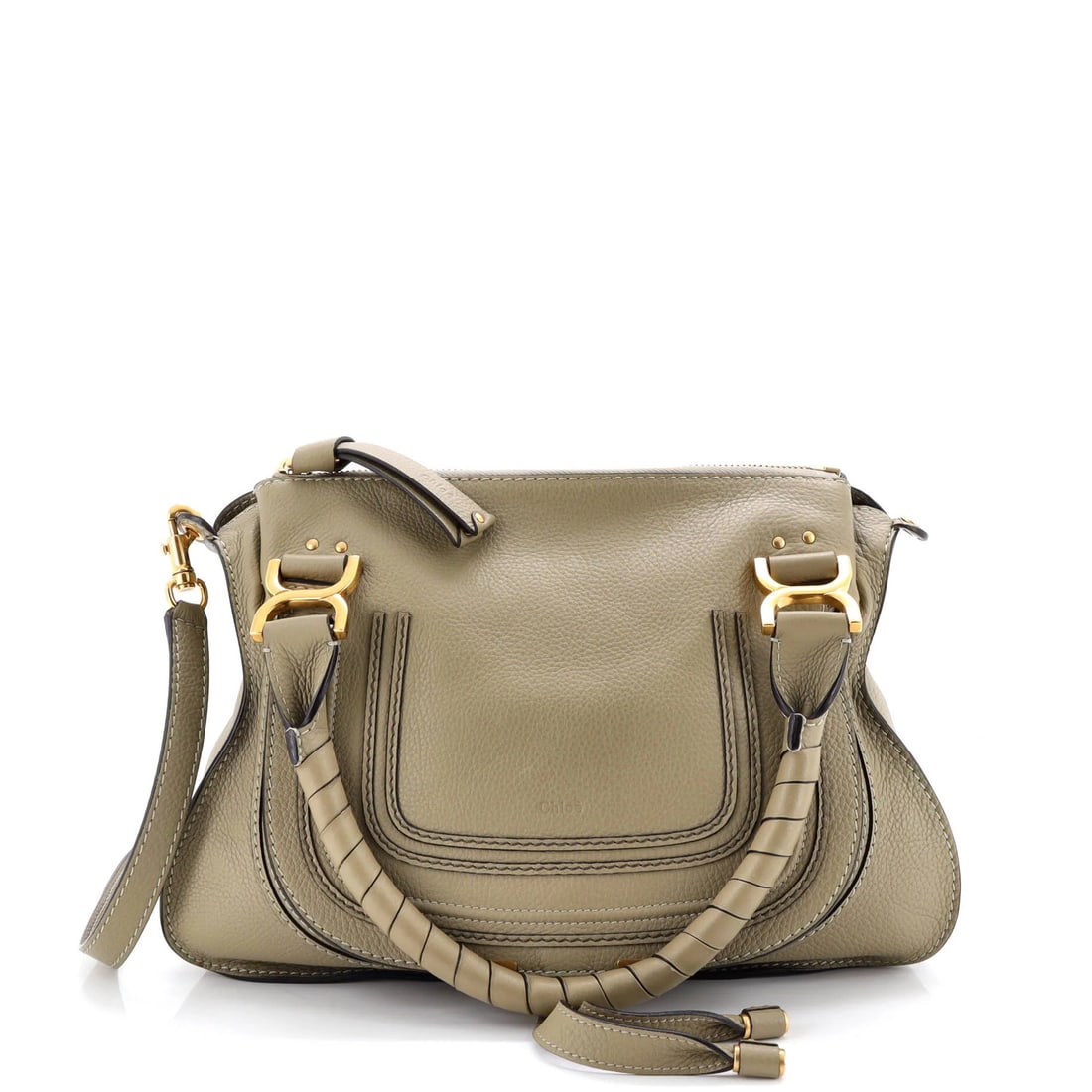 Chloe Marcie Satchel Leather Medium: Brand: Chloe Exterior Material: Leather Style: Satchels Exterior Color: Green Size: Medium Measurements: Handle Drop 6", Height 11", Width 15", Depth 5", Strap Drop 18.5" Model: Marcie Satchel Leather