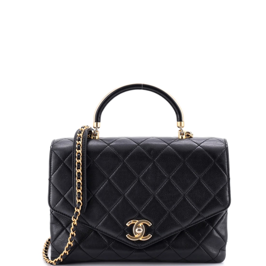 Chanel Gold Top Handle Bag Quilted Lambskin Medium (1 of 7)