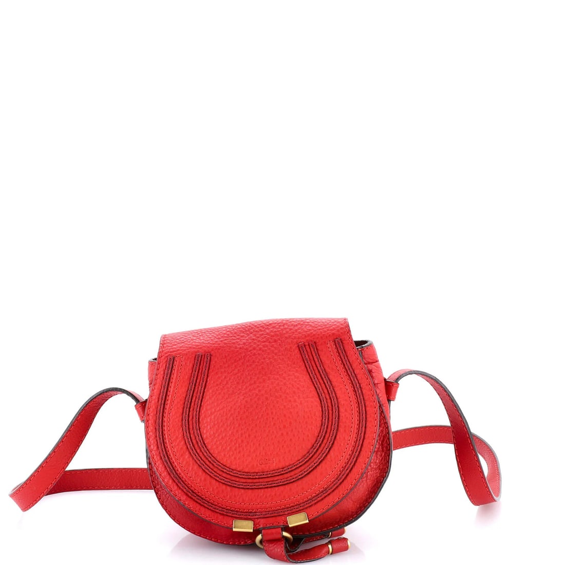 Chloe Marcie Crossbody Bag Leather Small: Brand: Chloe Exterior Material: Leather Style: Cross Body Bags Exterior Color: Red Size: Small Measurements: Handle Drop None", Height 7", Width 7", Depth 4", Strap Drop 20-24" Model: Marcie Crossbody