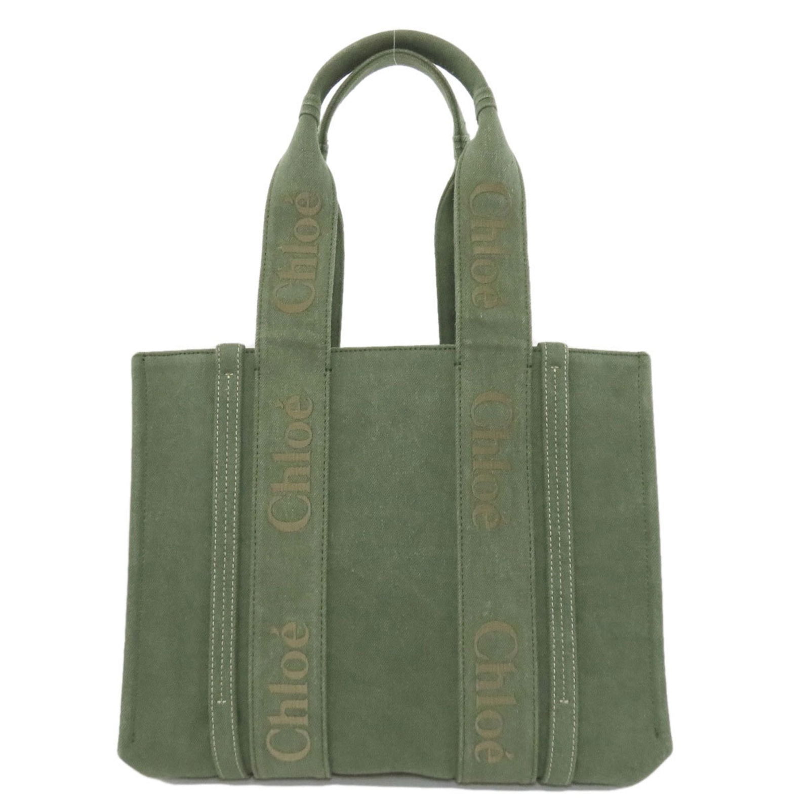 Chlo Chloe Woody Tote Canvas Bag: Brand: Chlo Type: Tote Bag Material: Canvas Color: Green Gender: Women Size (Hxwxd): 27cm x 37cm x 11cm / 10.62'' x 14.56'' x 4.33'' Handle Length: 54cm / 21.25'' Condition: Used (very good), A few tr