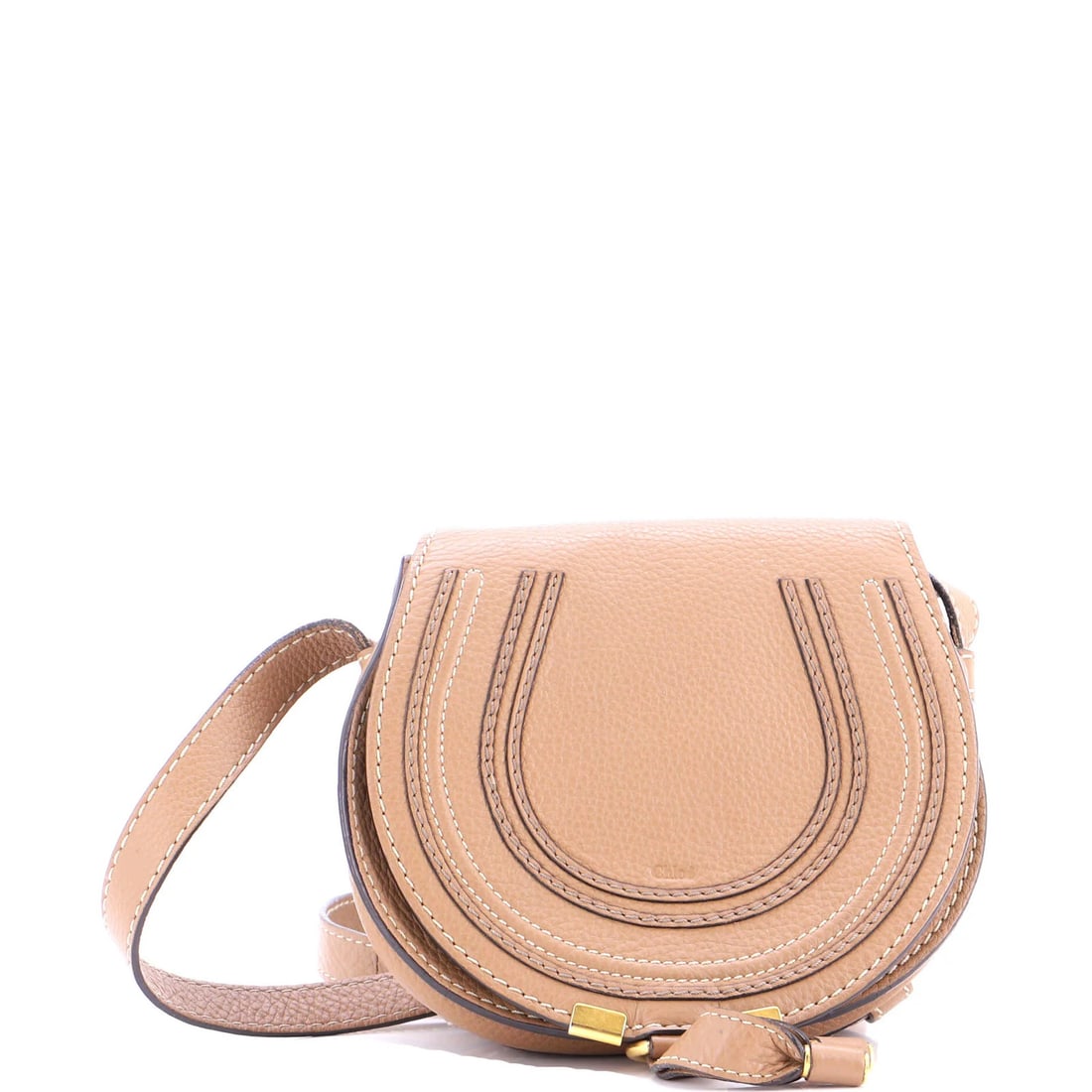 Chloe Marcie Crossbody Bag Leather Small: Brand: Chloe Exterior Material: Leather Style: Cross Body Bags Exterior Color: Brown Size: Small Measurements: Handle Drop None", Height 7", Width 7.5", Depth 4", Strap Drop 20-24" Model: Marcie Cross
