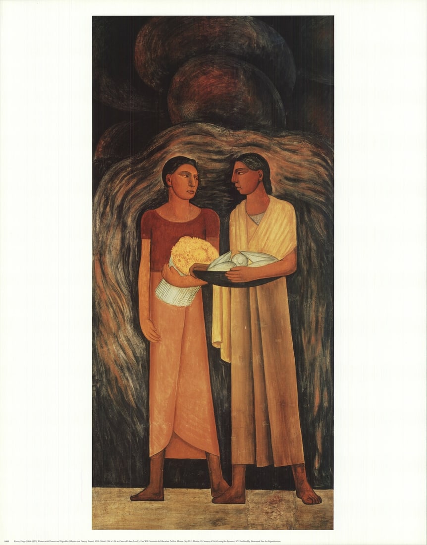 Diego Rivera Women With Flowers And Vegetables " Offset Lithograph Conte: Artist: Diego Rivera Brand: Rivera Diego Country/Region Of Origin: USA Height: 28 Item Height: 28 Item Width: 22 Subject: Figures Portraits Botanical Nature Food Wine Vertical Diego Ri Type: Offset Li