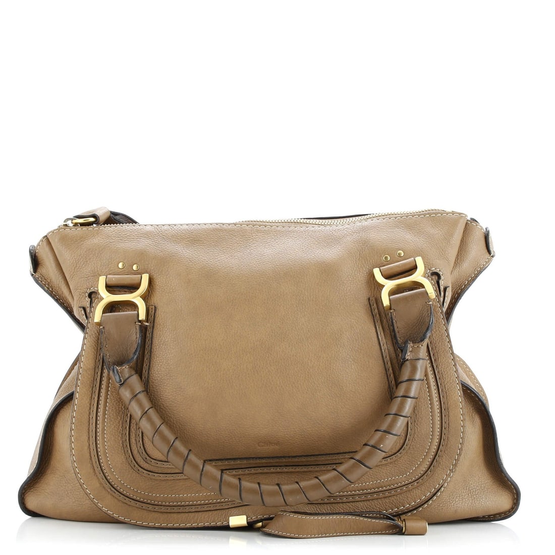 Chloe Marcie Shoulder Bag Leather Large: Brand: Chloe Exterior Material: Leather Style: Shoulder Bags Exterior Color: Brown Size: Large Measurements: Handle Drop 7", Height 13", Width 15", Depth 6", Strap Drop None" Model: Marcie Shoulder Ba